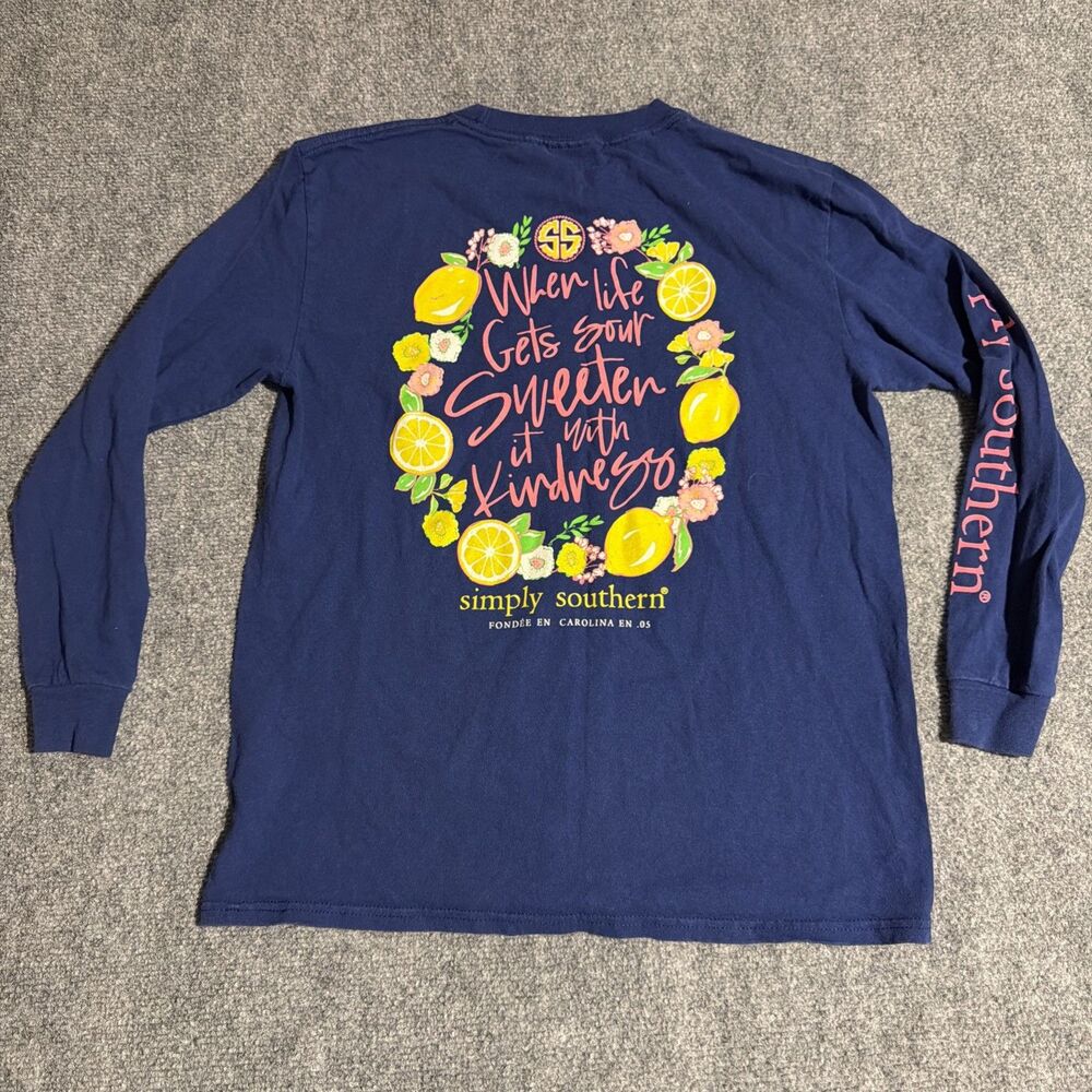 Simply Southern Long Sleeve Graphic Tee Youth Large Blue Pullover Casual
